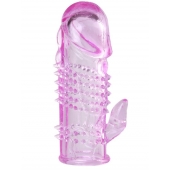 Розовая  гелевая насадка с клиторальным отростком - 13,5 см. - Toyfa Basic - в Ангарске купить с доставкой