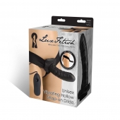 Чёрный полый страпон с вибрацией Unisex Vibrating Hollow Strap-On - 14 см. - Lux Fetish - купить с доставкой в Ангарске