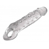Прозразная закрытая насадка на пенис с поддержкой мошонки Clearly Ample Penis Enhancer - 22 см. - XR Brands - в Ангарске купить с доставкой