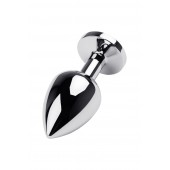 Серебристая коническая анальная пробка с красным кристаллом - 8 см. - ToyFa - купить с доставкой в Ангарске