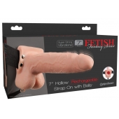 Телесный перезаряжаемый вибрострапон 7  Hollow Rechargeable Strap-on with Balls - 20,3 см. - Pipedream - купить с доставкой в Ангарске
