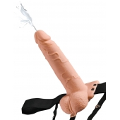 Телесный полый страпон с имитацией эякуляции 7.5  Hollow Squirting Strap-On with Balls Flesh - 21,6 см. - Pipedream - купить с доставкой в Ангарске