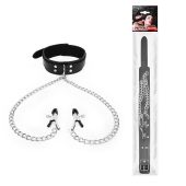 Черный ошейник с зажимами на соски на цепочке - Notabu - купить с доставкой в Ангарске