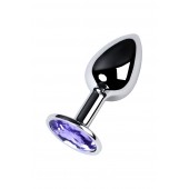 Серебристая конусовидная анальная пробка с фиолетовым кристаллом - 7 см. - ToyFa - купить с доставкой в Ангарске