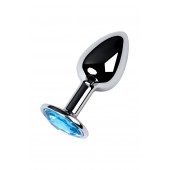 Серебристая конусовидная анальная пробка с голубым кристаллом - 7 см. - ToyFa - купить с доставкой в Ангарске