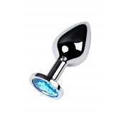 Серебристая конусовидная анальная пробка с голубым кристаллом - 8 см. - ToyFa - купить с доставкой в Ангарске