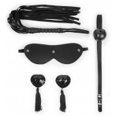 Эротический набор в черном цвете: маска, кляп, пэстисы, плётка - Notabu - купить с доставкой в Ангарске