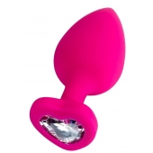 Розовая анальная втулка Diamond Heart с прозрачным кристаллом - 9,5 см. - ToyFa - купить с доставкой в Ангарске