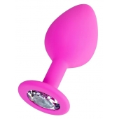 Розовая анальная втулка Brilliant с прозрачным кристаллом - 8 см. - ToyFa - купить с доставкой в Ангарске