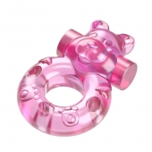 Розовое эрекционное виброкольцо на пенис Pink Bear - Baile - в Ангарске купить с доставкой