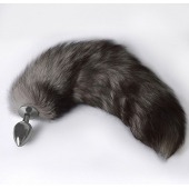 Серебристая коническая анальная пробка с пушистым хвостиком - Sitabella - купить с доставкой в Ангарске