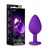 Фиолетовая анальная пробка Bling Plug Medium с золотистым стразом - 8,3 см. - Blush Novelties - купить с доставкой в Ангарске