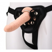 Телесный страпон на черных трусиках STRAP ON REAL DILDO - 20 см. - Dream Toys - купить с доставкой в Ангарске