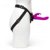 Лиловый страпон Rechargeable Vibrating Strap-On Harness Set - 17,6 см. - Happy Rabbit - купить с доставкой в Ангарске
