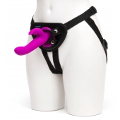 Лиловый страпон Rechargeable Vibrating Strap-On Harness Set - 17,6 см. - Happy Rabbit - купить с доставкой в Ангарске