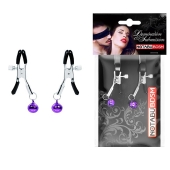 Оригинальные зажимы на соски с фиолетовыми шариками - Notabu - купить с доставкой в Ангарске