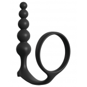 Черная анальная цепочка с эрекционным кольцом Ass-gasm Cockring Anal Beads - Pipedream - в Ангарске купить с доставкой