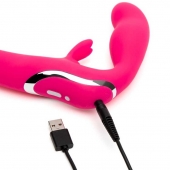 Ярко-розовый безремневой страпон Rechargeable Vibrating Strapless Strap-On - Happy Rabbit - купить с доставкой в Ангарске