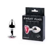 Серебристая анальная пробка с малиновым кристаллом-сердечком - 7 см. - Anal Jewelry Plug - купить с доставкой в Ангарске