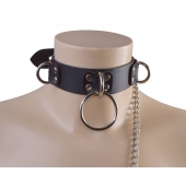 Черный кожаный ошейник Big Ring - Sitabella - купить с доставкой в Ангарске
