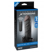 Чёрная вибронасадка с кольцом Vibrating Real Feel 2 Extension - 16 см. - Pipedream - в Ангарске купить с доставкой