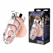 Серебристая металлическая клетка для члена с замком Enslave Cock Cage - BlueLine - купить с доставкой в Ангарске