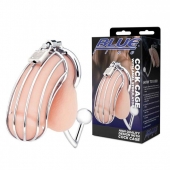 Серебристая металлическая клетка с анальным стимулятором Cock Cage - BlueLine - купить с доставкой в Ангарске