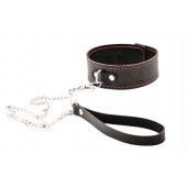 Черный широкий ошейник с красной строчкой и поводком - Crazy Handmade - купить с доставкой в Ангарске