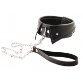 Черный ошейник-воротничок с металлическим поводком - Crazy Handmade - купить с доставкой в Ангарске