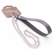 Серебристый металлический поводок с кожаной черной ручкой - 80 см. - Crazy Handmade - купить с доставкой в Ангарске