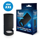 Черная открытая насадка на пенис с кольцом для мошонки XXL-size - 9,4 см. - Sex Expert - в Ангарске купить с доставкой