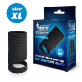 Черная открытая насадка на пенис с кольцом для мошонки XL-size - 8,9 см. - Sex Expert - в Ангарске купить с доставкой