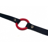 Красный кляп-кольцо на черных кожаных ремешках - БДСМ Арсенал - купить с доставкой в Ангарске