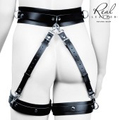 Черный кожаный пояс с гартерами - S-M - Notabu - купить с доставкой в Ангарске