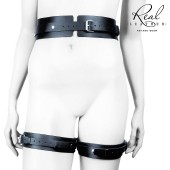 Черный кожаный пояс с гартерами - S-M - Notabu - купить с доставкой в Ангарске