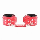 Красные кожаные наручники с меховым подкладом - БДСМ Арсенал - купить с доставкой в Ангарске