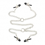 Серебристые зажимы для сосков и половых губ на тонкой цепочке - Notabu - купить с доставкой в Ангарске