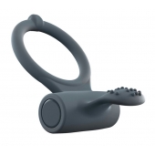 Серое перезаряжаемое эрекционное кольцо с вибрацией Power Clit - Dorcel - в Ангарске купить с доставкой