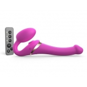 Ярко-розовый безремневой страпон Multi Orgasm Size S с клиторальной стимуляцией - Strap-on-me - купить с доставкой в Ангарске