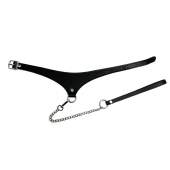 Черный кожаный ошейник Black Phoenix с поводком - БДСМ Арсенал - купить с доставкой в Ангарске