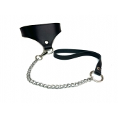 Черный кожаный ошейник Black Phoenix с поводком - БДСМ Арсенал - купить с доставкой в Ангарске