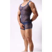 Синяя полупрозрачная мужская майка-борцовка - Cockcon купить с доставкой