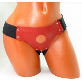 Красные кожаные трусики для страпона - БДСМ Арсенал - купить с доставкой в Ангарске