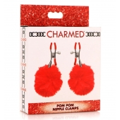 Красные зажимы на соски с помпонами Pom Pom - XR Brands - купить с доставкой в Ангарске