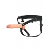 Телесный полый страпон на черных ремнях Hollow Silicone Strap-on - 17,8 см. - Pipedream - купить с доставкой в Ангарске