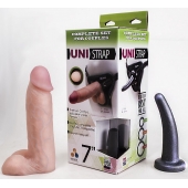 Страпон-унисекс с двумя насадками UNI strap 7  Harness - 19 и 16 см. - LOVETOY (А-Полимер) - купить с доставкой в Ангарске