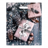 Новогодний пакет с принтом в виде подарков и вырубной ручкой (45х38 см) - Сима-Ленд - купить с доставкой в Ангарске