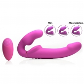 Розовый безремневой страпон с вибрацией и функцией расширения Inflatable Ergo-Fit Strapless Strap-On - XR Brands - купить с доставкой в Ангарске