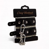 Черные скругленные наручники с мягкой бежевой подкладкой - Crazy Handmade - купить с доставкой в Ангарске
