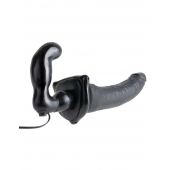 Черный страпон с вагинальной пробкой Deluxe Vibrating Penetrix Strap-On - 19 см. - Pipedream - купить с доставкой в Ангарске